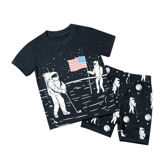 Hiijoy Little Boys Cotton Astronaut Print Short Sleeve T-Shirt Shorts Outfits, Sizes 2-8
