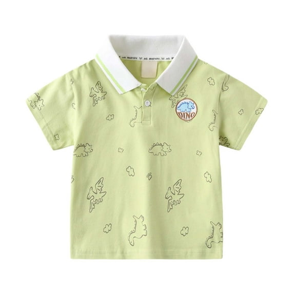 Hiijoy Little Boys Cotton Polo Shirt Dinosaur Prints Short Sleeve T-Shirt, Green