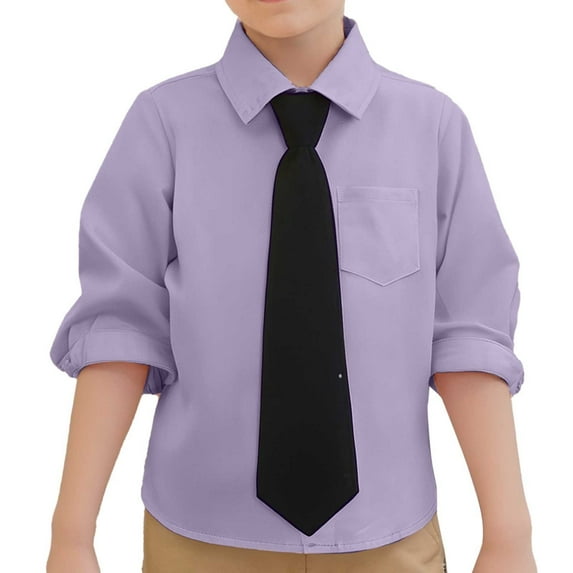 Hiijoy Little Boys Long Sleeve Dress Shirt School Uniform Solid Color Button Down Shirt, Sizes 6M-9Y