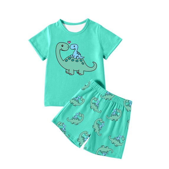 Hiijoy Little Boys Outfits Cartoon Dinosaur Short Sleeve T Shirt & Shorts Set, Sizes 5-6Y
