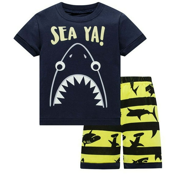 Hiijoy Little Boys Outfits Shark Print Short Sleeved T Shirt & Shorts Set, Sizes 2-8