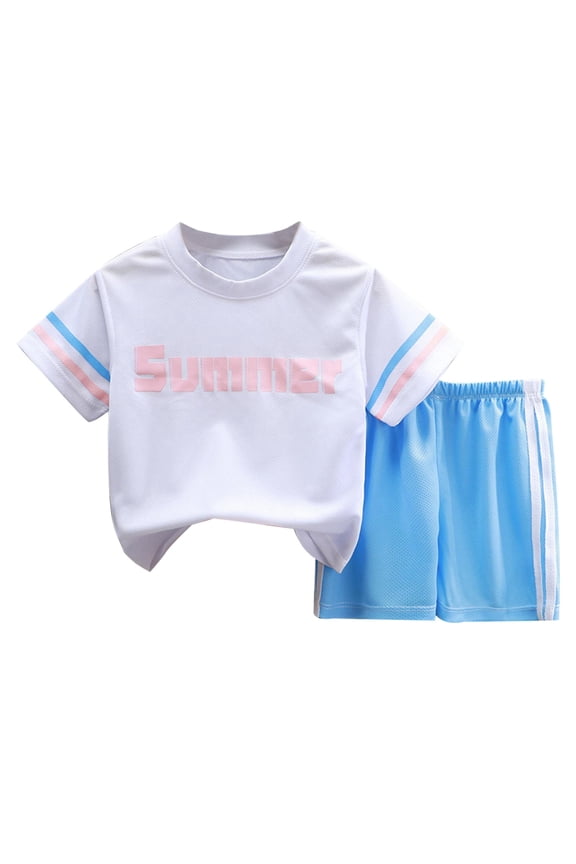 Little Boys Quick Drying Sports Tracksuit Short Sleeve T Shirt Shorts Outfits, Sizes 6-7Y