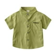 thumbnail image 1 of Hiijoy Little Boys Short Sleeve Pocket Shirt Summer Cotton Button-Down Shirt, Green, 1 of 3