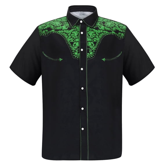 Hiijoy Little Boys Short Sleeve Western Shirt Summer Button Up Cowboy Shirt, Sizes 6-7