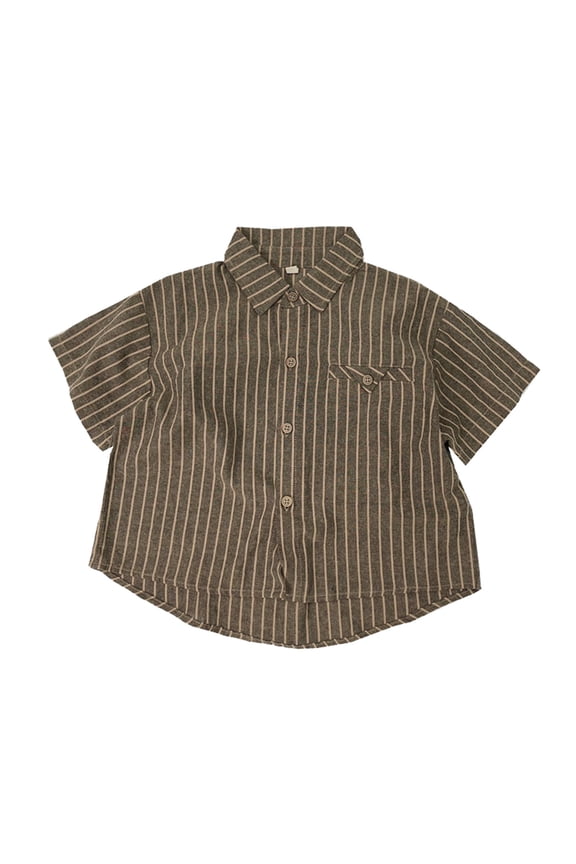 Little Boys Striped Shirt Cotton Short Sleeve Button-Down Shirt, Sizes 6-7Y