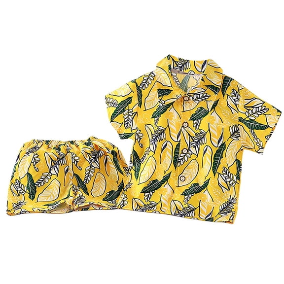 Hiijoy Little Boys Summer Beach Outfits Tropical Print Button Down Shirt & Shorts Set, Sizes 5-6Y