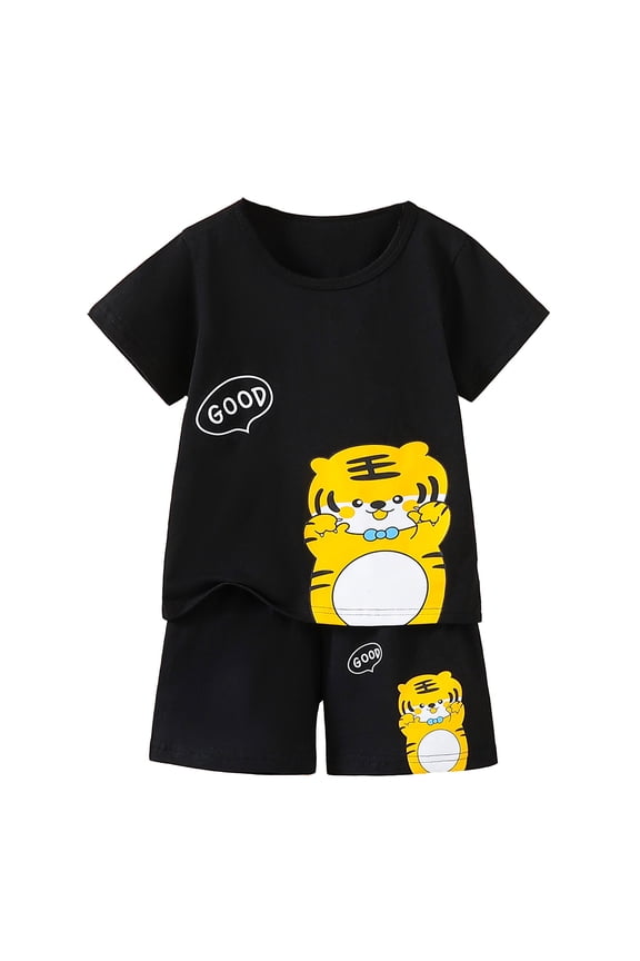 Little Boys Summer Outfits Cartoon Tiger Print Short Sleeve T Shirt Shorts Set, Sizes 5-6Y