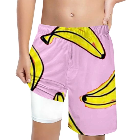Hiijoy Little Boys Swimming Trunks with Compression Liner Print Board Shorts