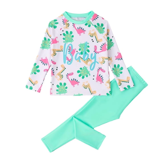 Hiijoy Little Boys Swimsuit Dinosaur Print Long Sleeve Rash Guard Pants Bathing Suit, Sizes 3-8