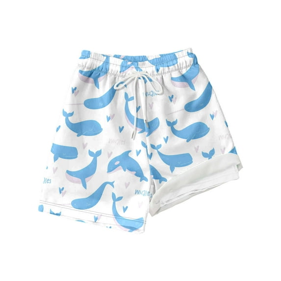 Hiijoy Little Boys Whale Print Swim Trunks Compression Liner Breathable Active Beach Shorts, Sizes 5-6Y