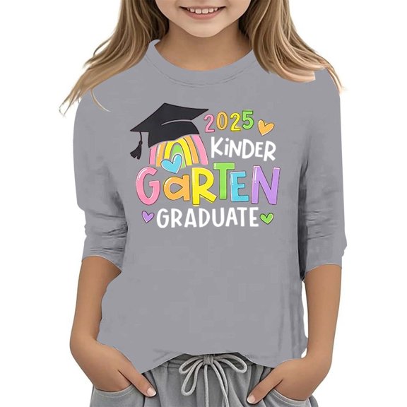 Hiijoy Little Girl Graduation T-Shirt 3/4 Sleeve Crew Neck T Shirt Tee for Kids, Sizes 3-13