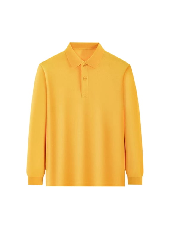 Little Girl Long Sleeve Polo Shirt School Uniform Unisex Solid T-Shirt, Sizes 5-12