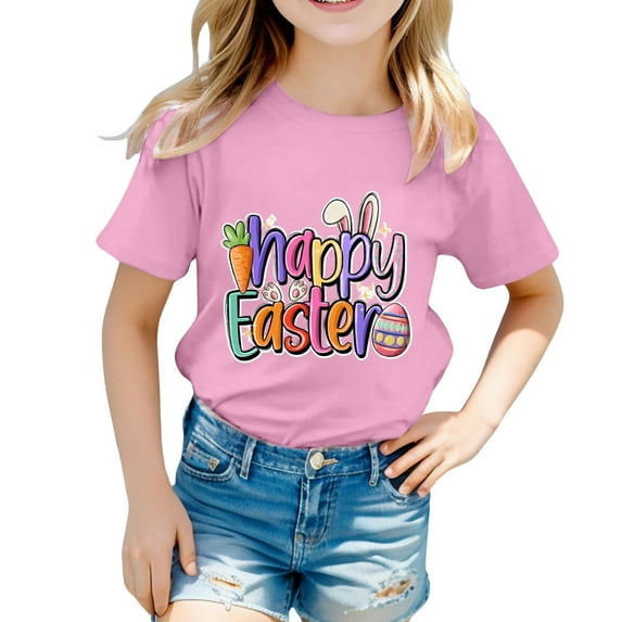 Hiijoy Little Girl's Easter T Shirt Cute Graphic Short Sleeve Tshirt Soft Casual T-Shirt