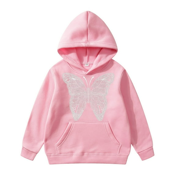 Hiijoy Little Girl's Hoodie Butterfly Print Pullover Hooded Sweatshirt Pocket Long Sleeve Tops