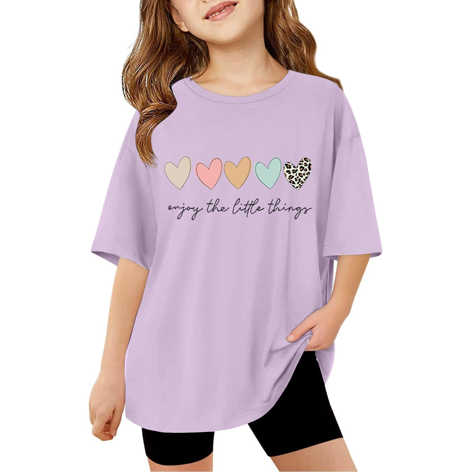Girls White Heart Printed Short Sleeves T-Shirt With Wide-leg Pants Sets main image 1
