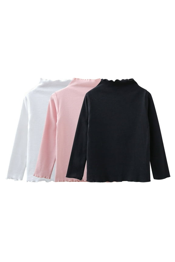 Little Girls 3-Pack T Shirt Solid Turtleneck Long Sleeve T-Shirt, Sizes 5-6Y