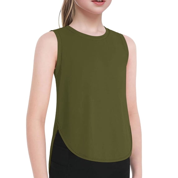 Hiijoy Little Girls Athletic Tank Top Quick Drying Solid Sleeveless Tops, Sizes 5-14