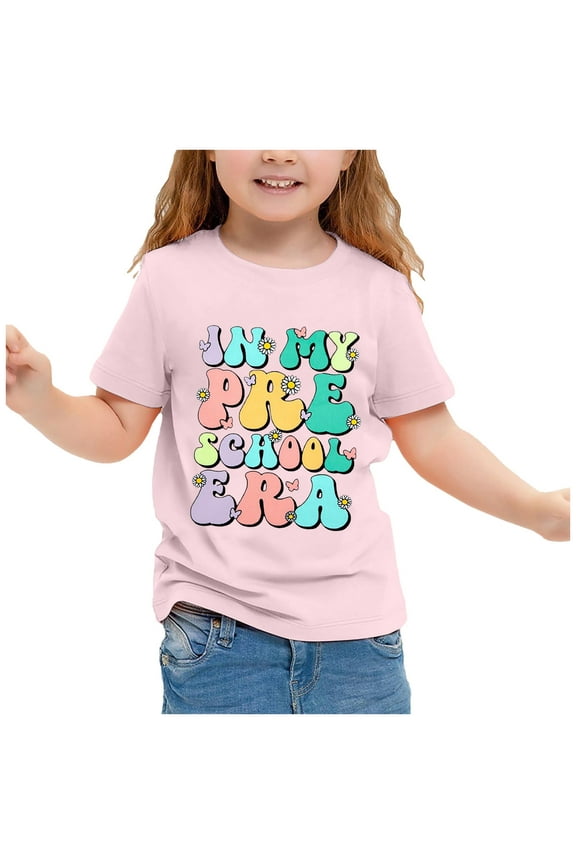 Little Girls Back-To-School T-Shirt Short Sleeve Kindergarten T Shirt, Sizes 3-13