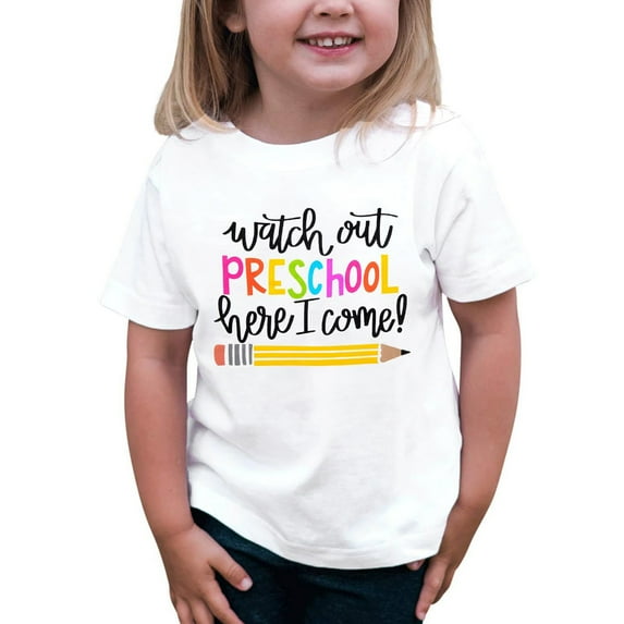 Hiijoy Little Girls Back-To-School T-Shirt Short Sleeve Kindergarten T Shirt, Sizes 3-13