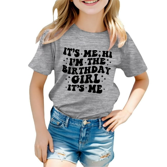 Hiijoy Little Girls Birthday T Shirt Letter Print Short Sleeve T-Shirt Tee, Sizes 3-12