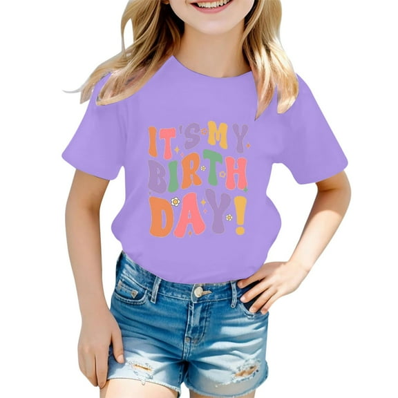 Hiijoy Little Girls' Birthday T Shirt Letter Print Short Sleeved T-Shirt, Sizes 1-13