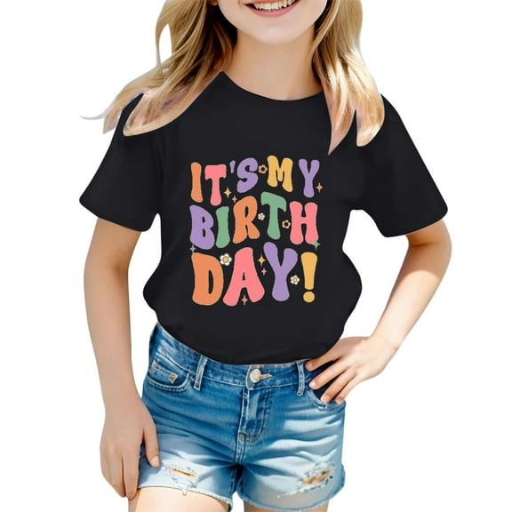 Hiijoy Little Girls' Birthday T Shirt Letter Print Short Sleeved T-Shirt, Sizes 1-13