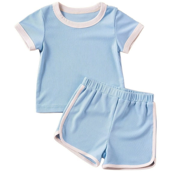 Hiijoy Little Girls Casual Outfits Cotton Solid Short Sleeve T Shirt and Shorts Set, Sizes 5-6Y