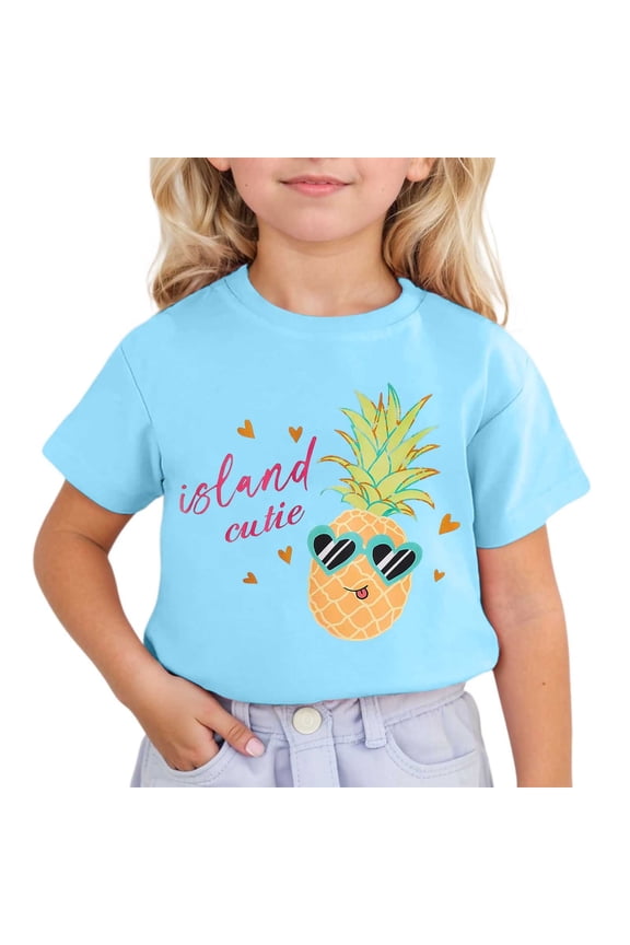 Little Girls Casual T-Shirt Cartoon Pineapple Short Sleeved T Shirt, Sizes 3-13