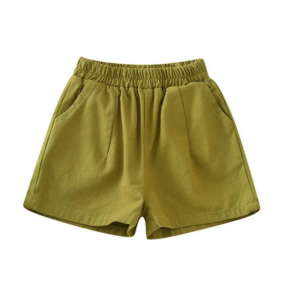 Hiijoy Little Girls Cotton Active Shorts Solid Plain Casual Shorts for Kids, Sizes 5-6Y