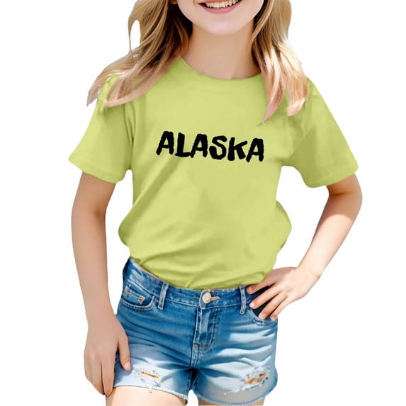 Hiijoy Little Girls Cotton T Shirt Alaska Print Short Sleeved Crewneck T-Shirt Graphic Tee