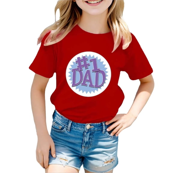 Hiijoy Little Girls Father's Day T Shirt Letter Print Short Sleeved T-Shirt, Sizes 18M-8Y