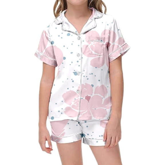 Hiijoy Little Girls Flower Print Pajamas Button-Down Homewear 2 Piece Outfits, Sizes 2-13
