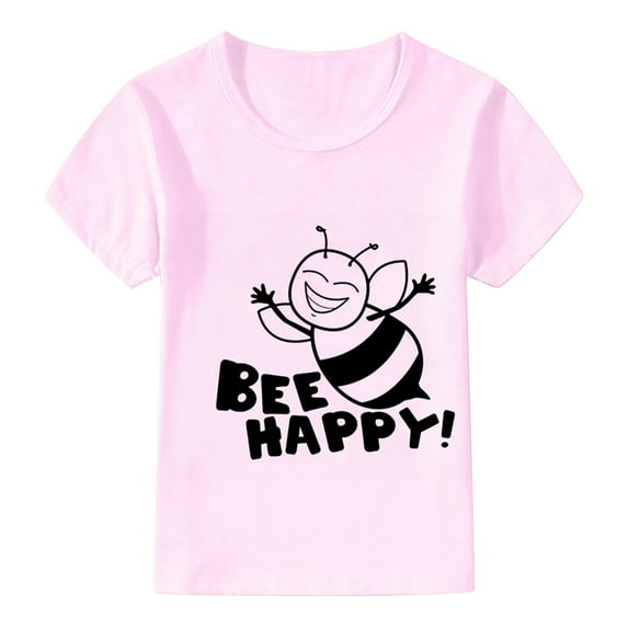 Hiijoy Little Girls Graphic T Shirt Cartoon Bee Print Short Sleeved T-Shirt Casual Loose Tshirt