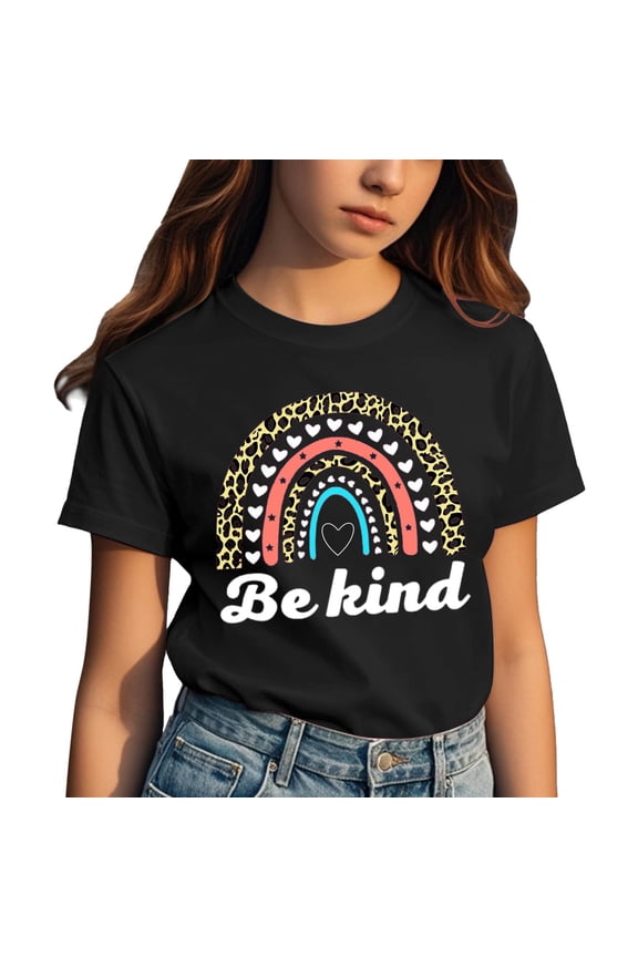 Little Girls Graphic T Shirt Short Sleeve "Be Kind" T-Shirt Tee Top, Sizes 3-13