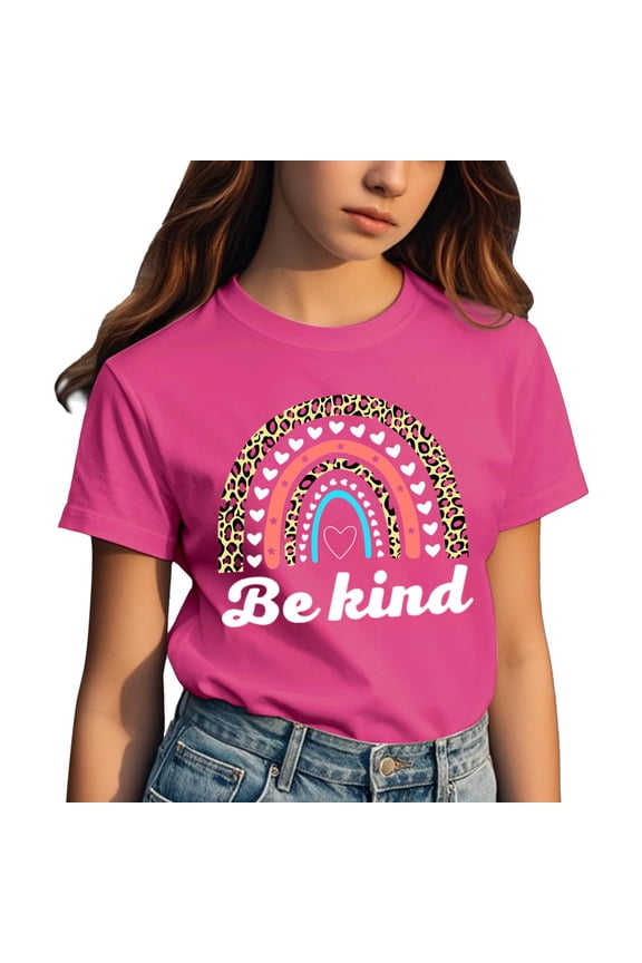 Little Girls Graphic T Shirt Short Sleeve "Be Kind" T-Shirt Tee Top, Sizes 3-13