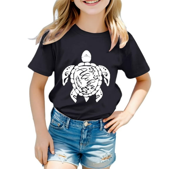 Hiijoy Little Girls Graphic T Shirt Turtle Print Short Sleeved Crew Neck Tee Shirt Top
