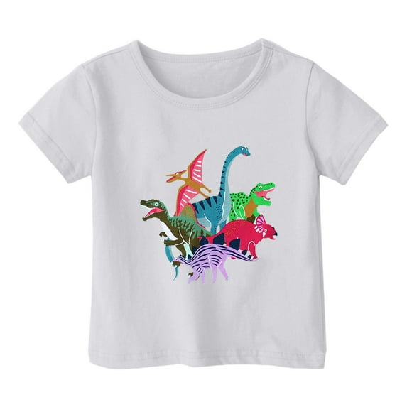 Hiijoy Little Girls Graphic Tshirt Dinosaur Print Short Sleeve Kids Unisex Casual T-Shirt