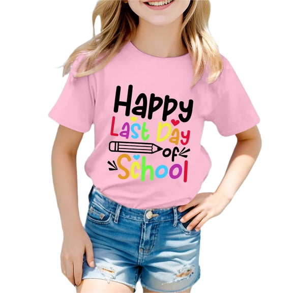 Hiijoy Little Girls Last Day of School T-Shirt Letter Print Short Sleeve Summer T Shirt