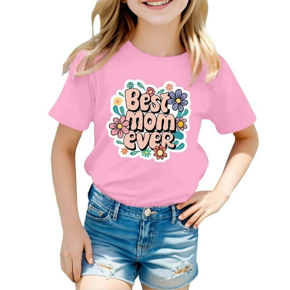 Hiijoy Little Girls Mother's Day T-Shirt Summer Short Sleeve Graphic T Shirt, Sizes 1-9