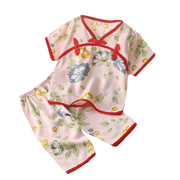 Hiijoy Little Girls Pajama Set Chinese Hanfu-Style Sleepwear Cotton Homewear, Sizes 6-7Y