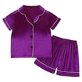 thumbnail image 1 of Hiijoy Little Girls Pajamas Silk Satin Solid Short Sleeve Shirt and Shorts Sleepwear, Sizes 1-8, 1 of 8