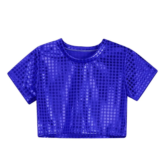 Hiijoy Little Girls Sequins Glitter Crop Top Short Sleeved Crewneck T-Shirt Party
