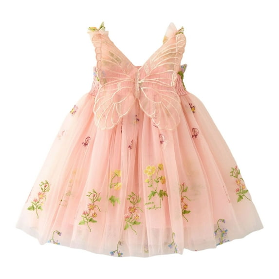 Hiijoy Little Girls Sleeveless Tutu Dress with Wing Tulle Princess Dress, Sizes 1-6