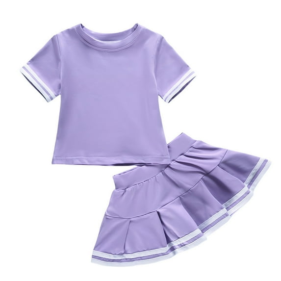 Hiijoy Little Girls Sports Outfits Short Sleeve T Shirt Pleated Skirt Set, Sizes 5-6Y