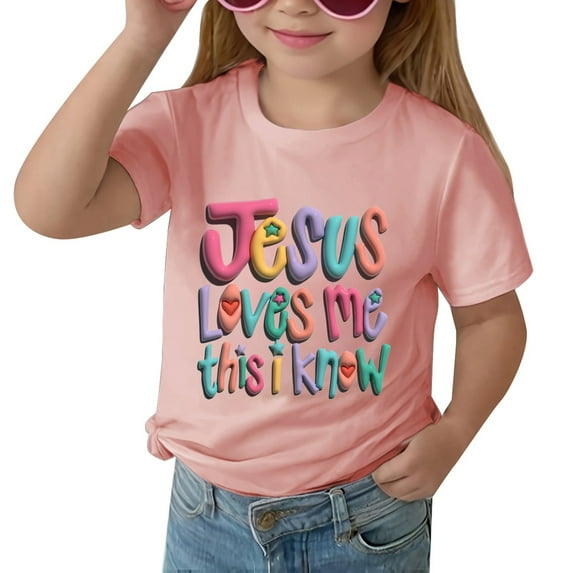 Hiijoy Little Girls Summer Casual T-Shirt Letter Print Short Sleeve T Shirt, Sizes 3-10