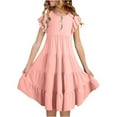 thumbnail image 1 of Hiijoy Little Girls Summer Flutter Sleeve Dress Casual Flowy A Line Dress, Sizes 6-15, 1 of 6