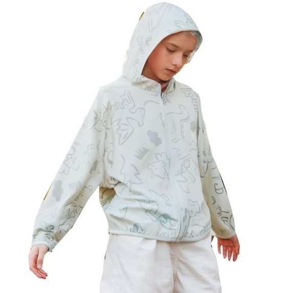 Hiijoy Little Girls Sun Protection Zip Up Hooded Jacket for Kids Lightweight Outerwear, Beige