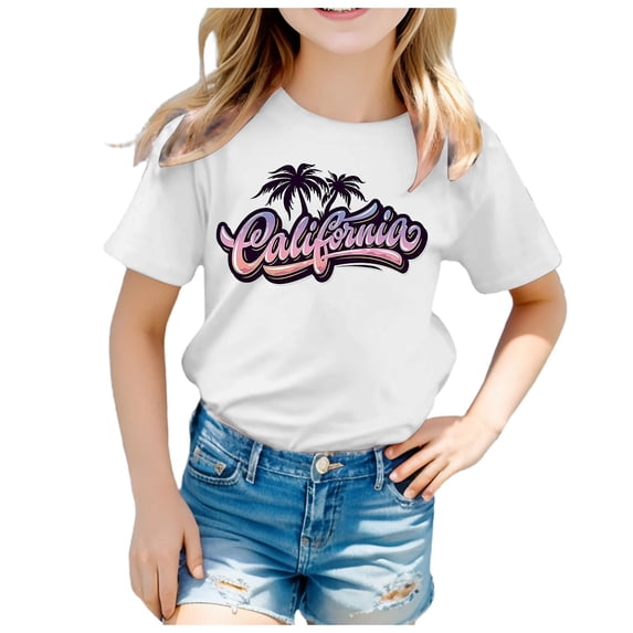 Hiijoy Little Girls T-Shirt California Print Short Sleeved T Shirt Casual Graphic Tee Top