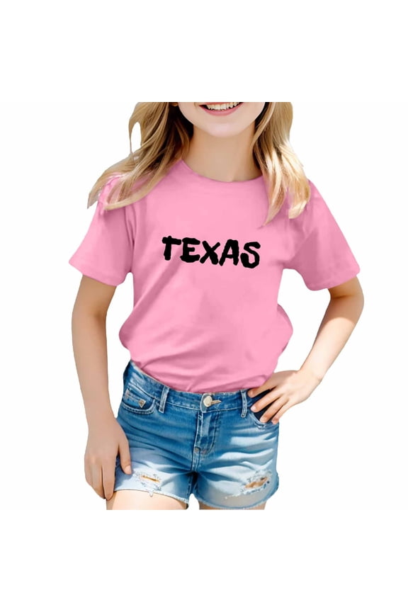 Little Girls T Shirt Texas Printed Short Sleeve T-Shirt Kids Casual Cotton Tshirt