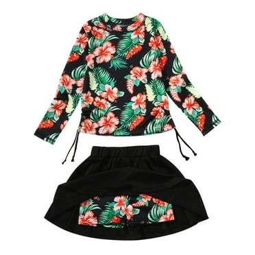 Hiijoy Little Girls Two Piece Swimsuit Long Sleeve Rashguard Skirt Bathing Suit Swimwear